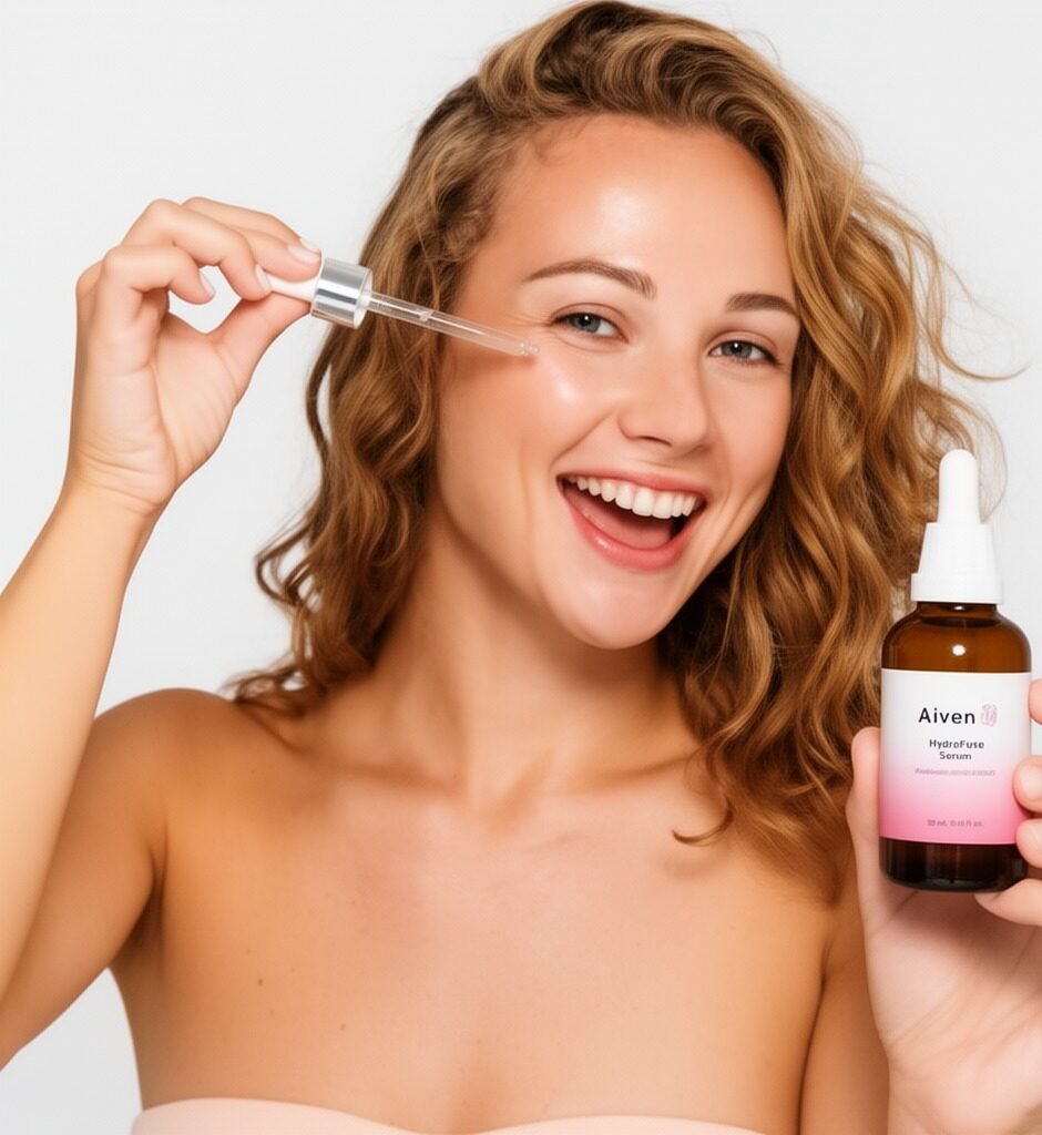 Aiven ContourLift Sculptor device and HydraFuse Serum shown on a marble surface.